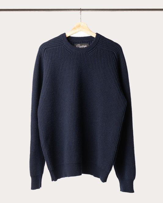 Cashmere Fisherman Knit Pullover - Nero Navy