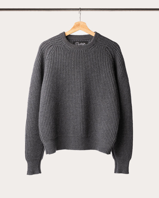 Cashmere Waffle Knit Pullover - Titanium Grey