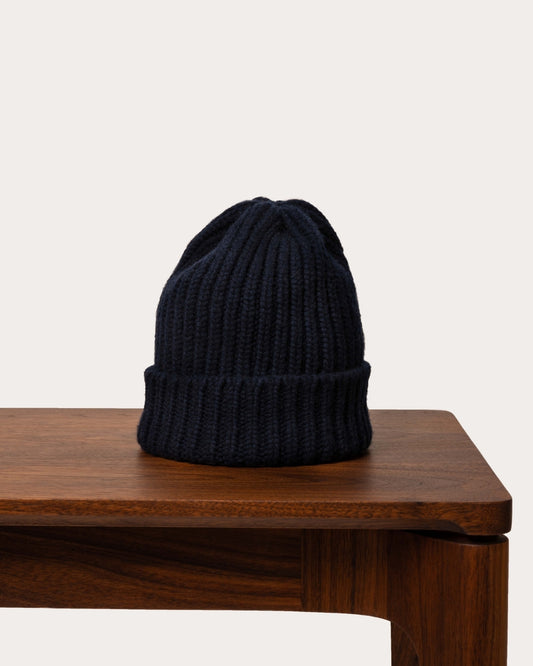 Chunky Knit Cashmere Beanie - Nero Navy