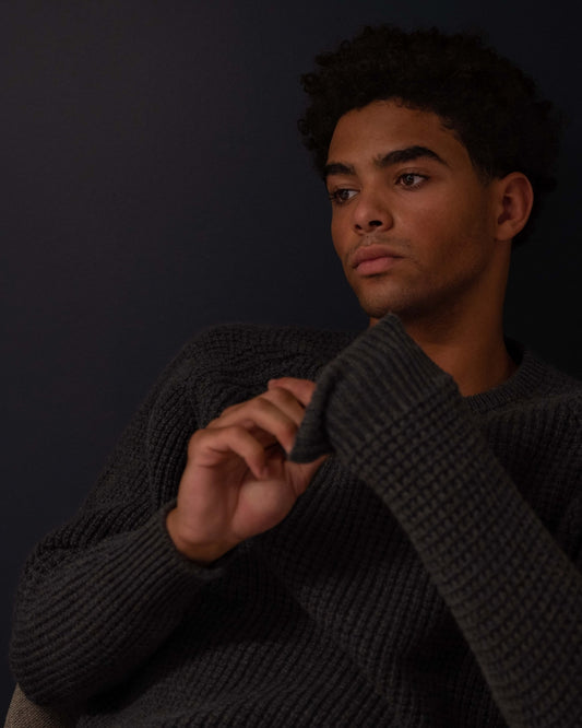 Cashmere Waffle Knit Pullover - Black