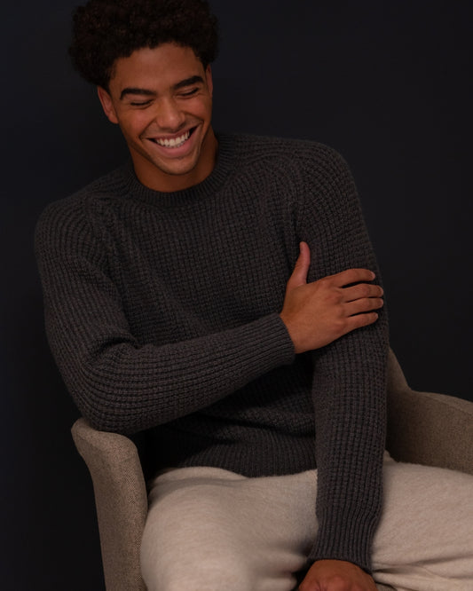 Cashmere Waffle Knit Pullover - Titanium Grey
