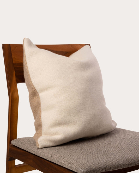 Reversible Cashmere Blend Cushion - Ecru/Camel