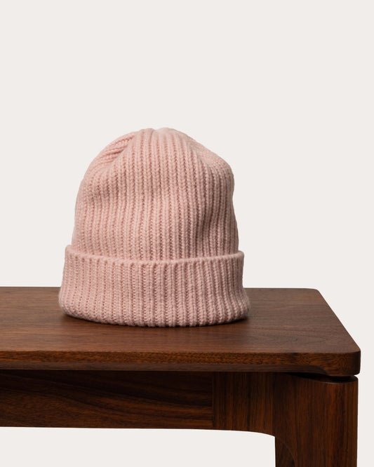 Ribbed Knit Cashmere Beanie - Fondant Pink