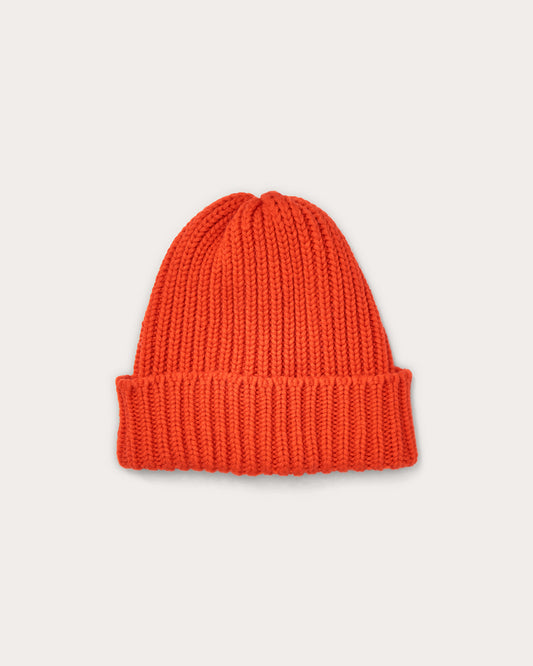 Chunky Knit Cashmere Beanie - Orange Gloss