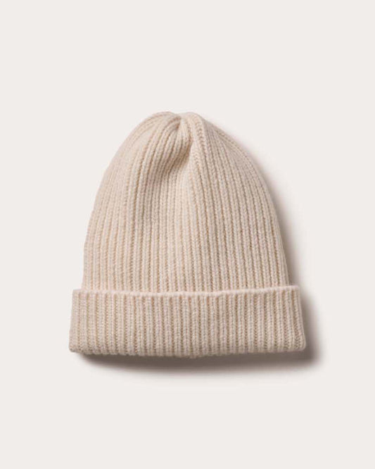 Ribbed Knit Cashmere Beanie - Ecru