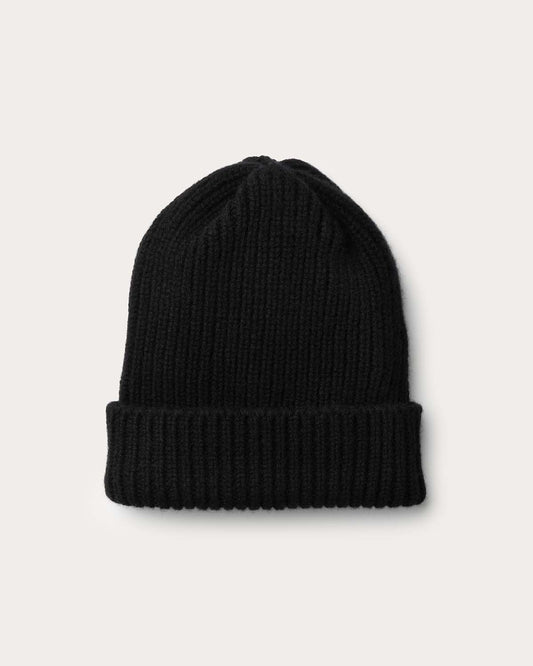 Ribbed Knit Cashmere Beanie - Black