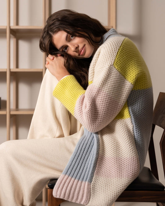 Cashmere Color Block Cardigan - Sunset