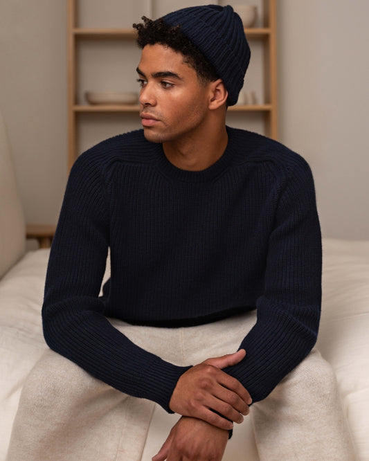 Cashmere Fisherman Knit Pullover - Nero Navy