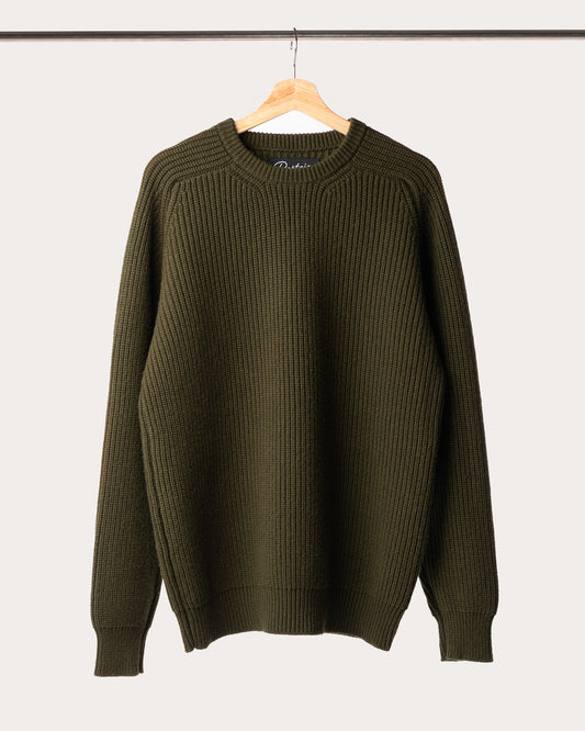 Cashmere Fisherman Knit Pullover - Military Olive