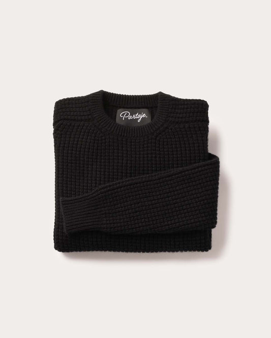 Cashmere Waffle Knit Pullover - Black