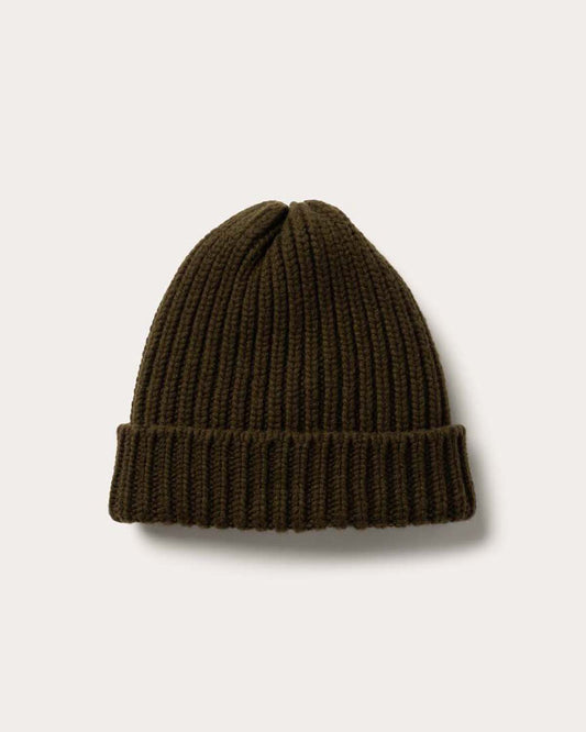 Chunky Knit Cashmere Beanie - Military Olive