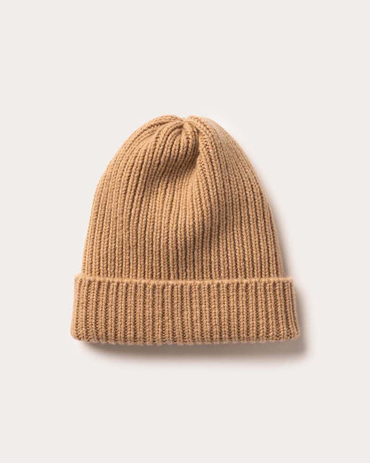 Ribbed Knit Cashmere Beanie - Camel