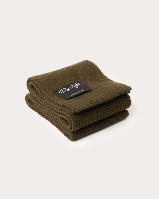 Chunky Knit Cashmere Scarf - Military Olive